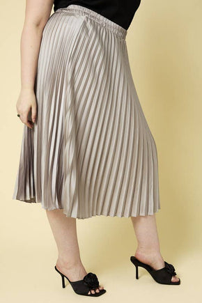 Plus Silver Sunburst Pleated Satin Skirt