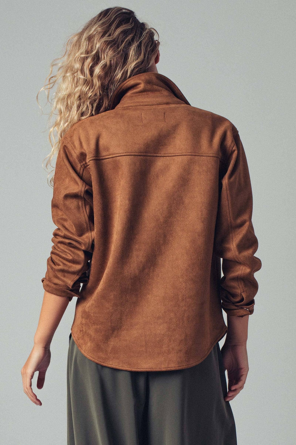 Camel Faux Suede Button-Up Shacket