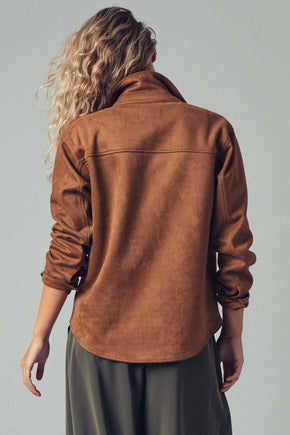Camel Faux Suede Button-Up Shacket