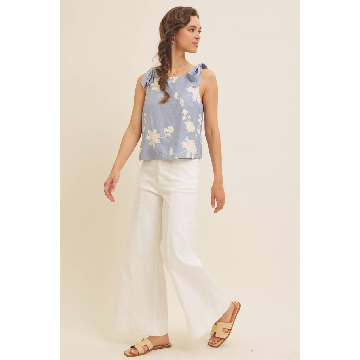 Dusty Blue Blouse Top With Bow Straps