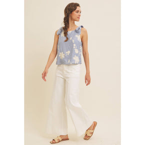 Dusty Blue Blouse Top With Bow Straps