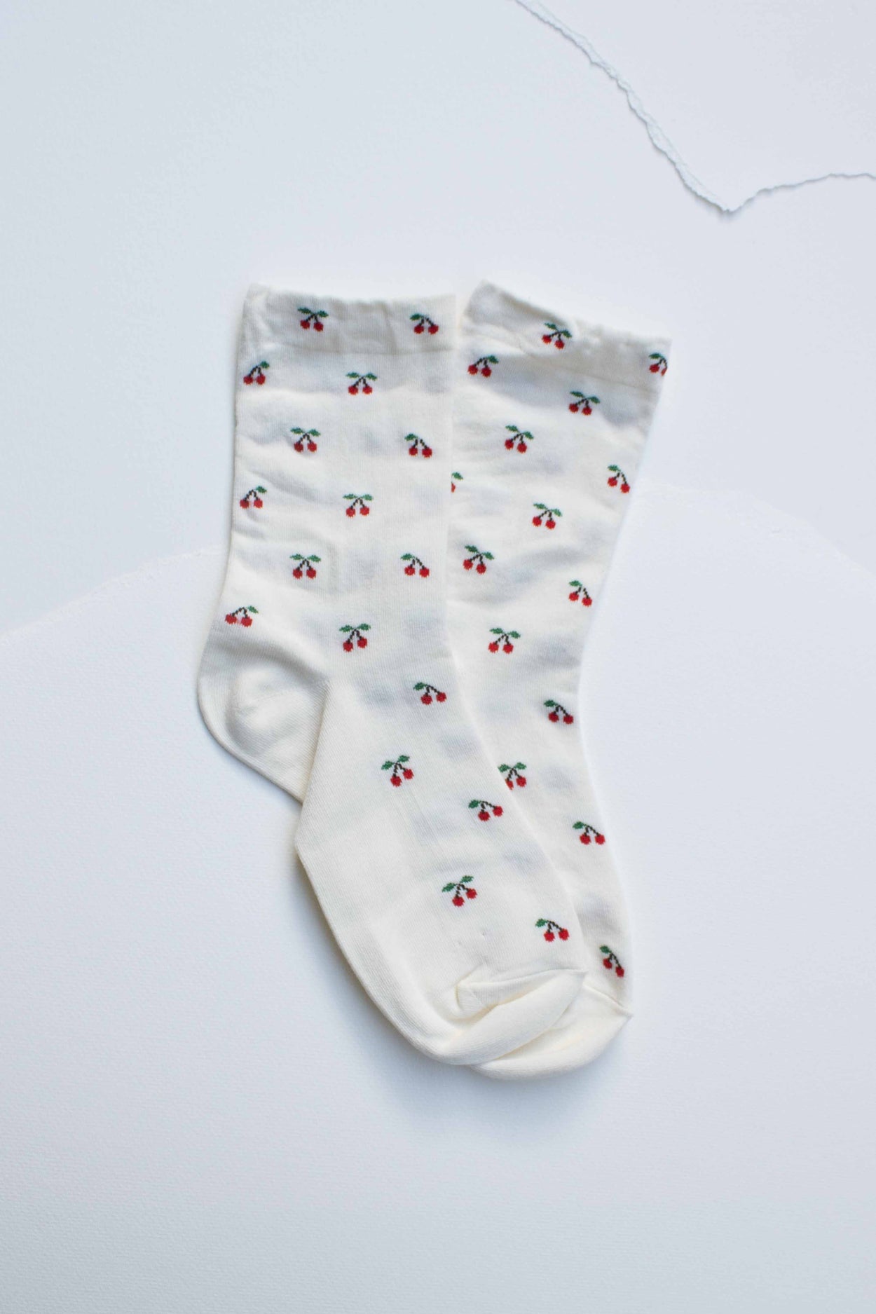 Ivory Cherry Pattern Cotton Blend Socks