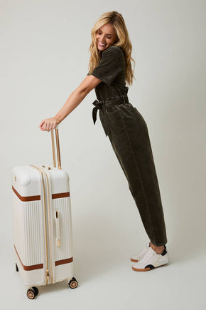 Olive Half Sleeve Sip Up Utility Jumpsuit