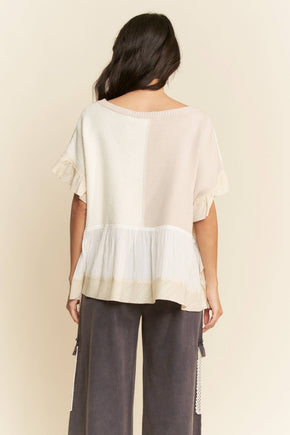 Plus Natural Mix Patchwork Sweater Top