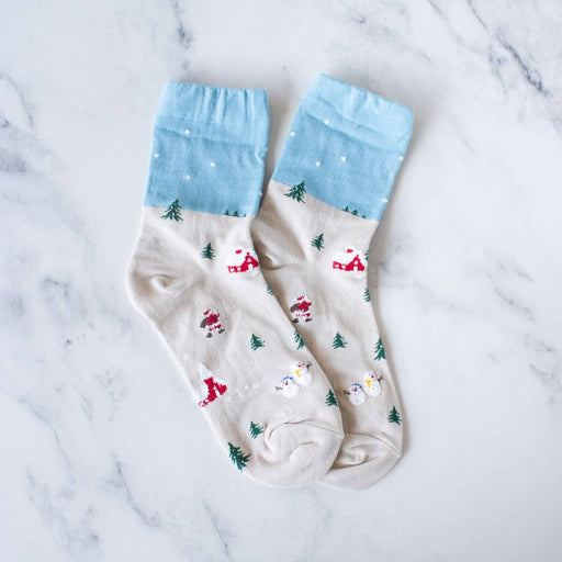 Beige & Blue Santa Claus Village Casual Socks