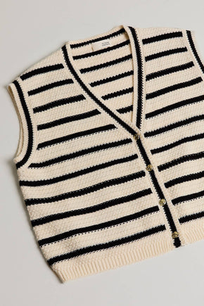 V-Neck Button Down Sleeveless Stripe Vest
