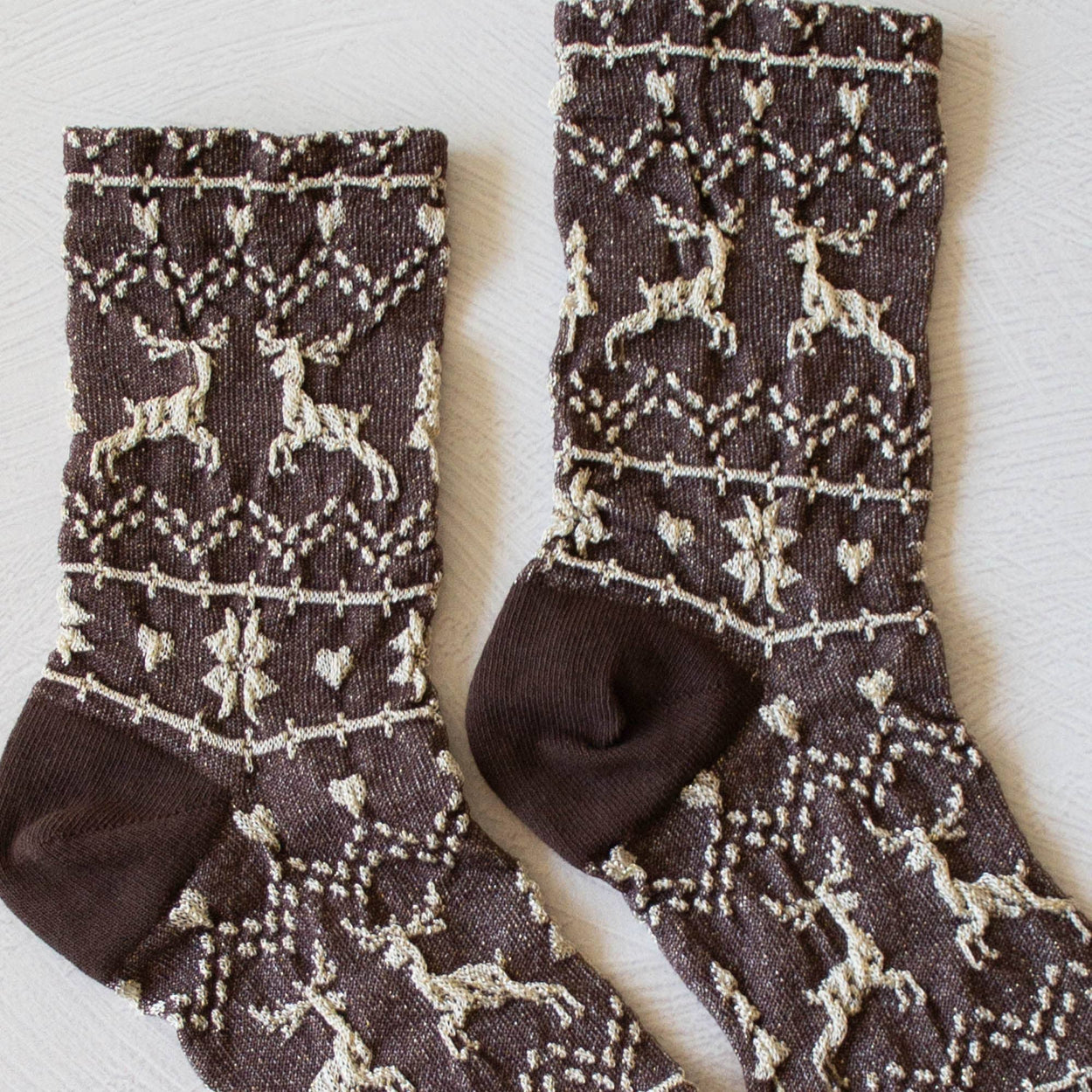 Brown Christmas Glitter Crew Socks