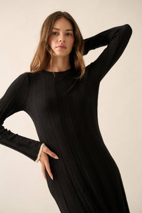 Black Ribbed Maxi Sweater Dress