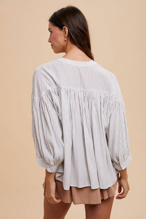 Oatmeal Striped Button Down Top