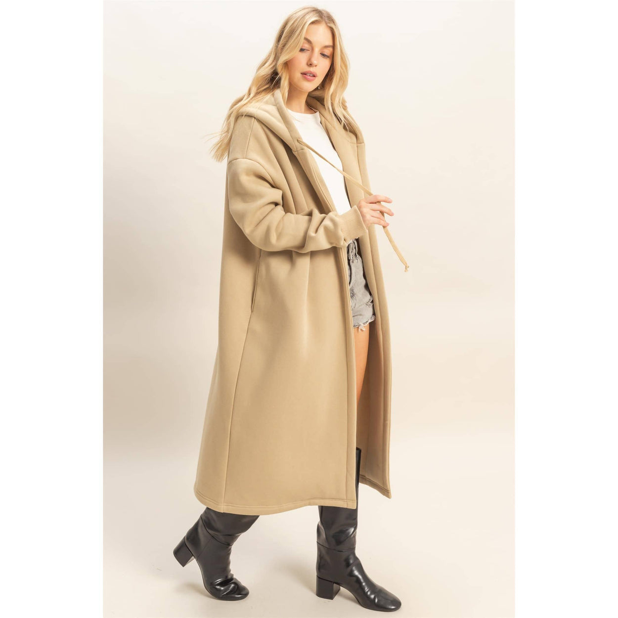 Grey Fleece French Terry Hood Coat