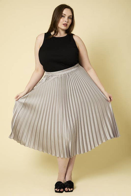 Plus Silver Sunburst Pleated Satin Skirt