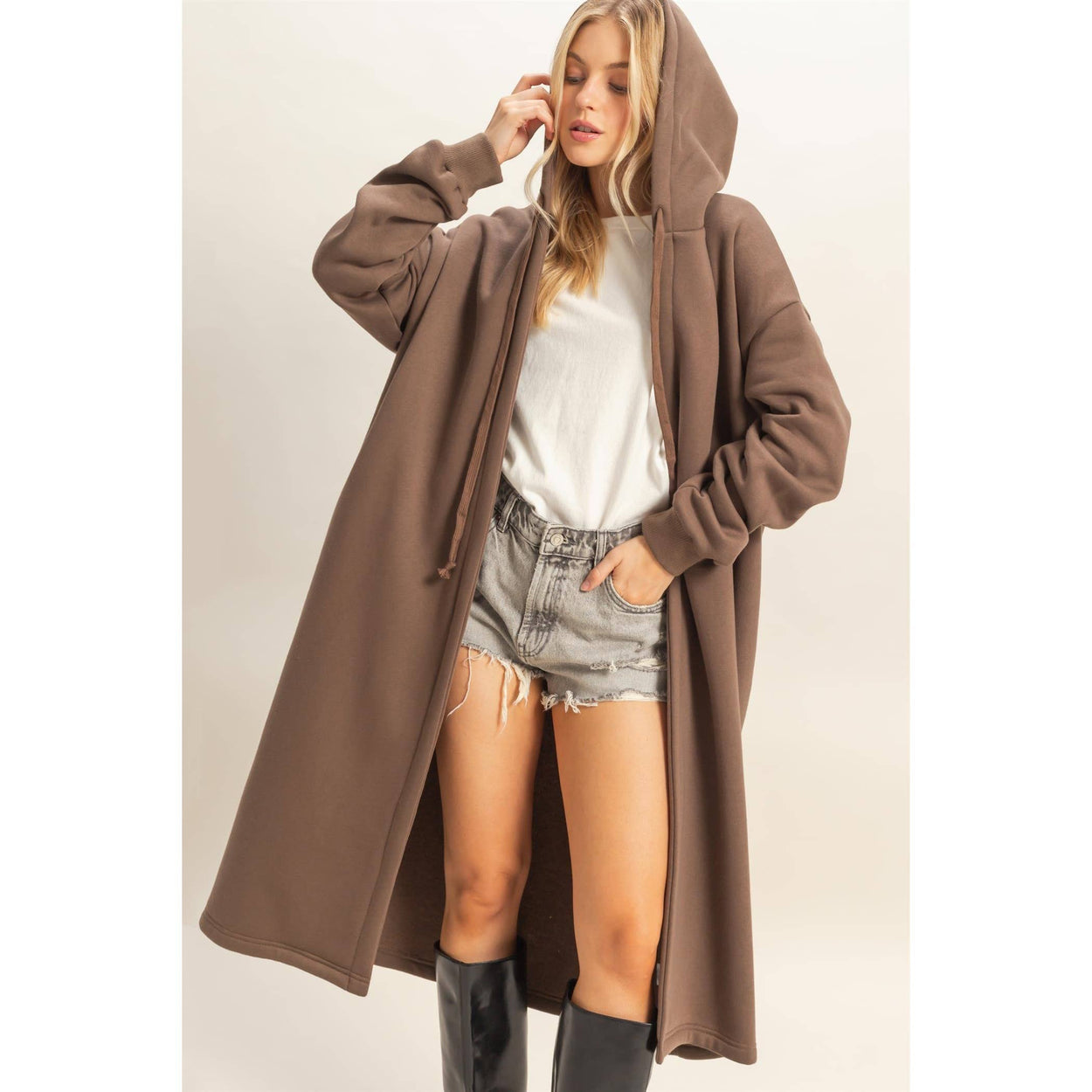 Grey Fleece French Terry Hood Coat