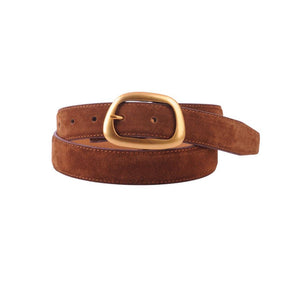 Caramel Suede Belt With Organic Shape Buckle