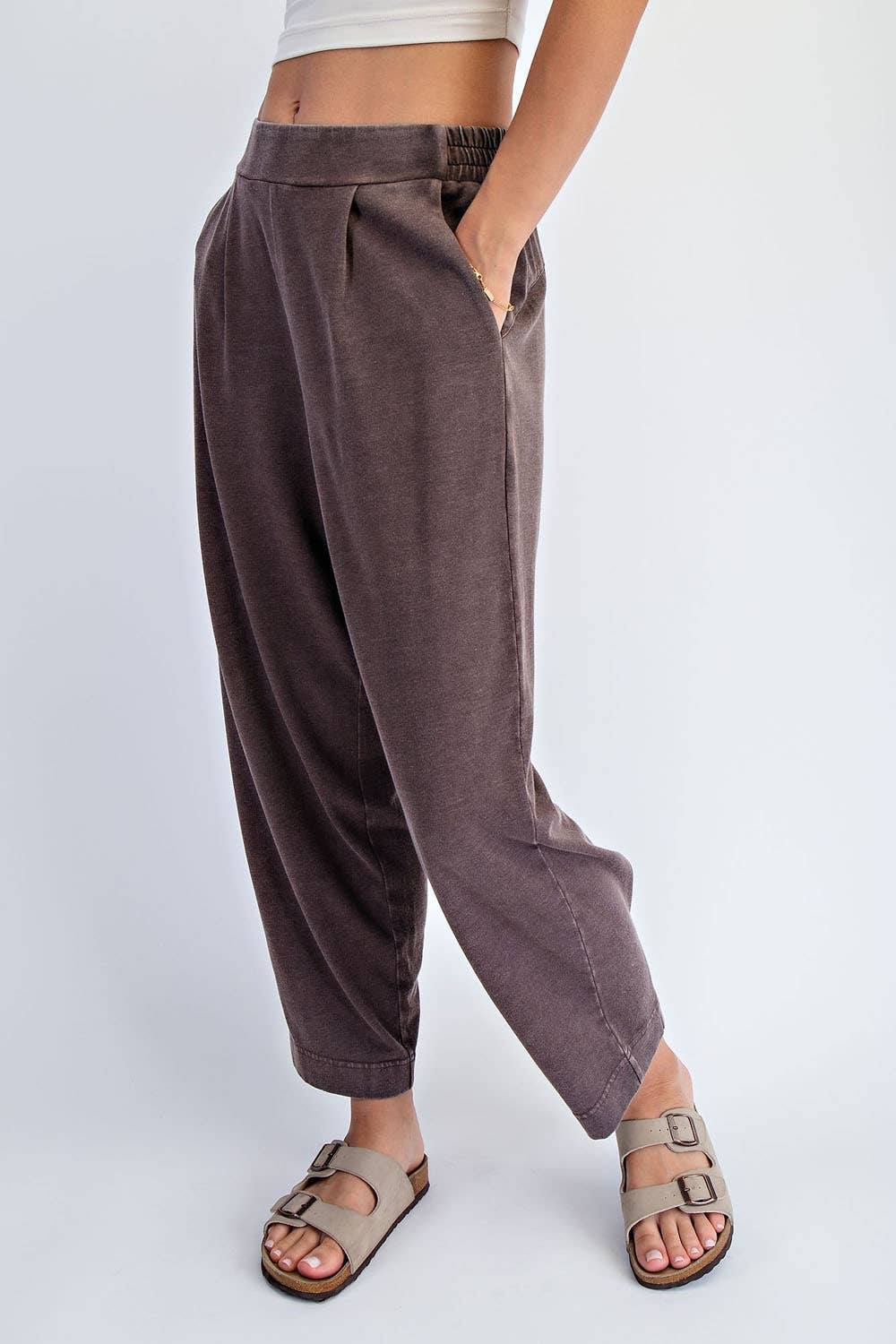 Espresso Mineral Washed Pleated Cocoon Pant