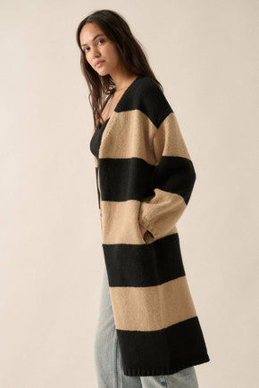 Black & Taupe Striped Duster Cardigan