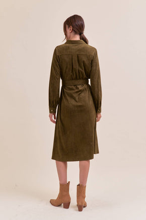 Olive Suede Shirt Dress