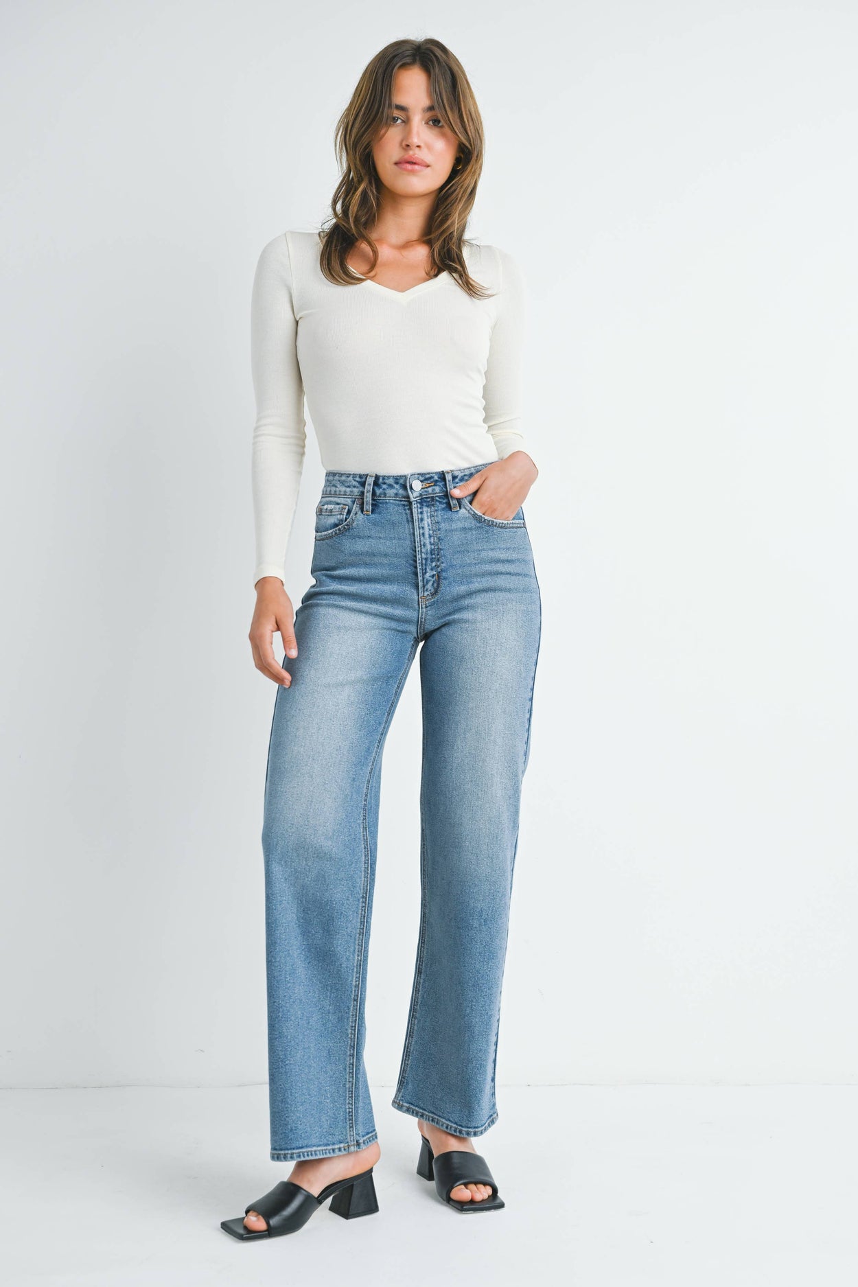 High Rise Straight Light Denim Jeans