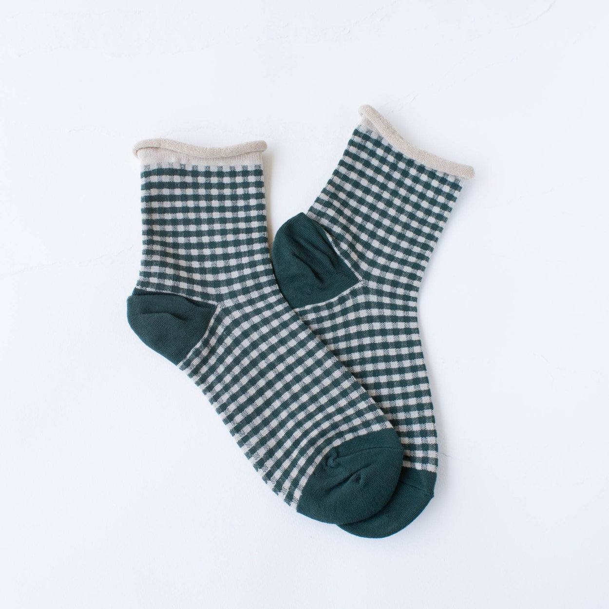 Oatmeal Green Picnic Mid Crew Socks