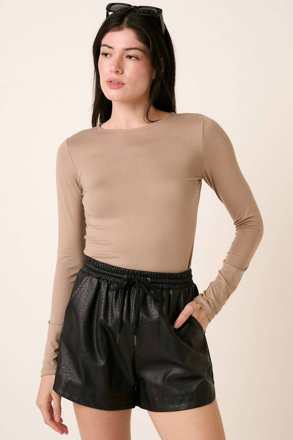 Taupe Round Neck Long Sleeve Knit Top