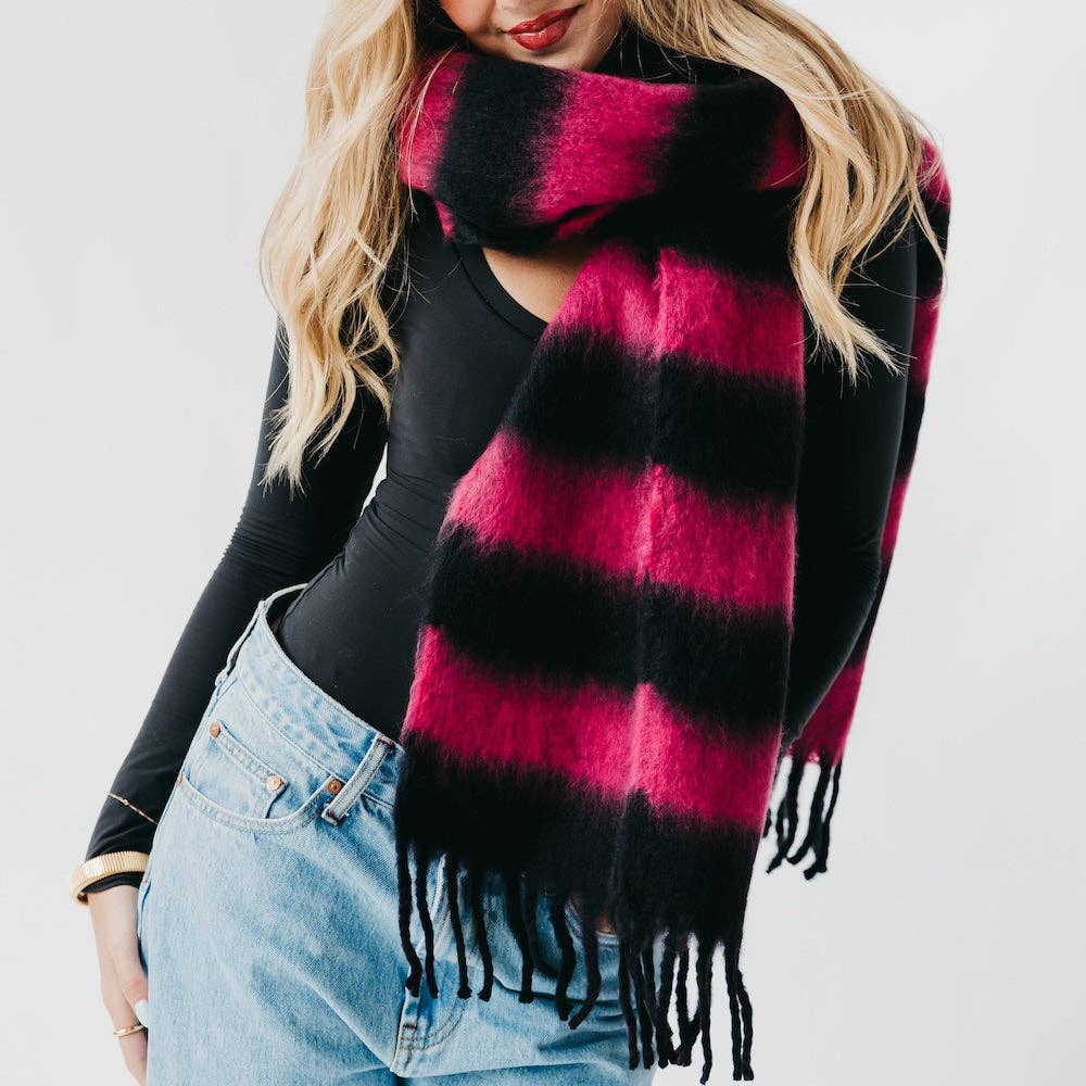Pink & Cream Stevie Striped Tassel Scarf