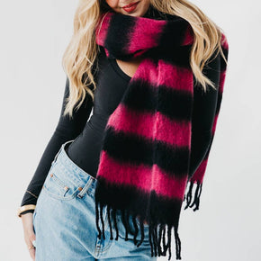 Pink & Cream Stevie Striped Tassel Scarf
