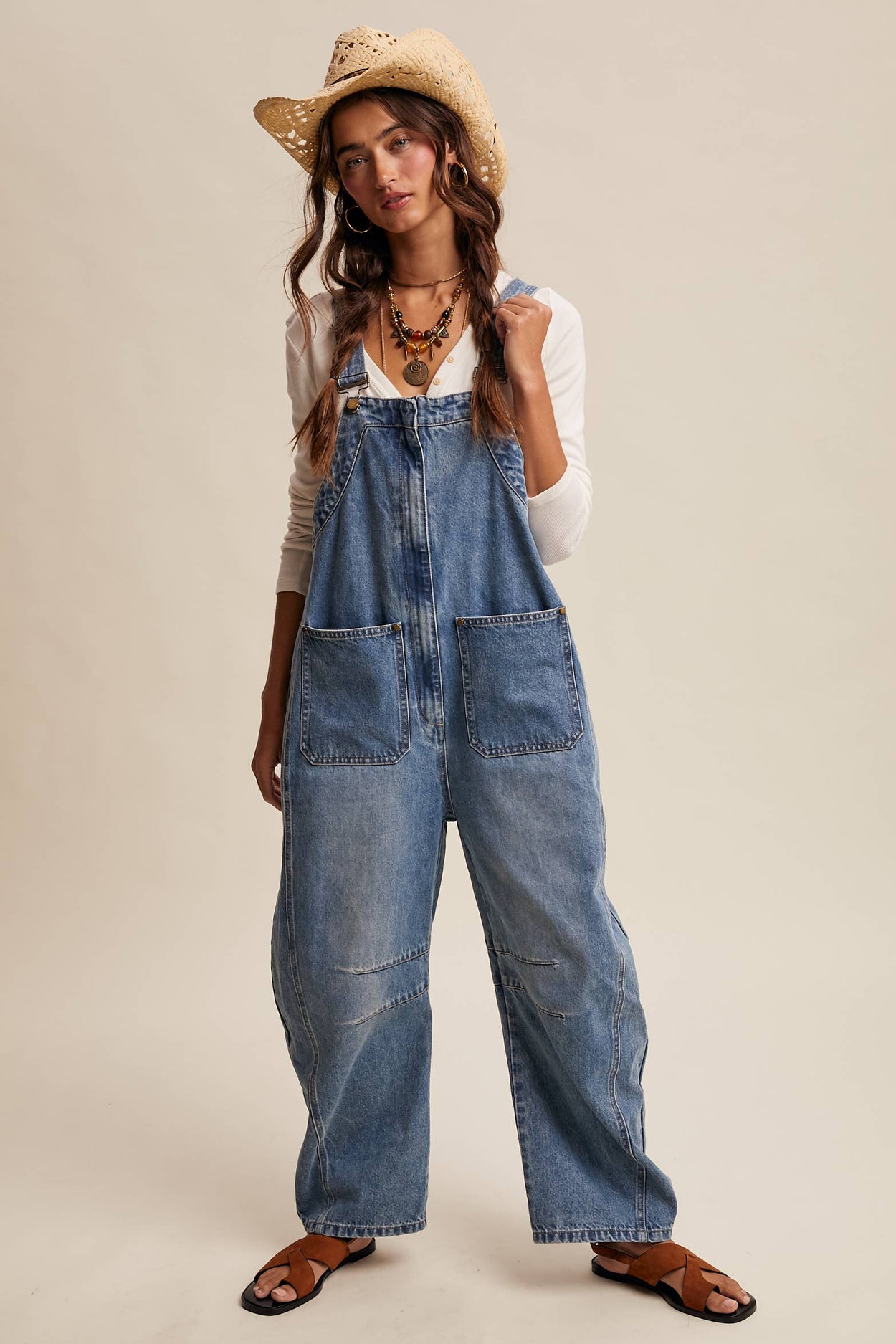 Western Wide-Leg Denim Overalls