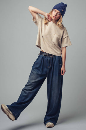 Khaki Boxy Corduroy Pocket T-Shirt