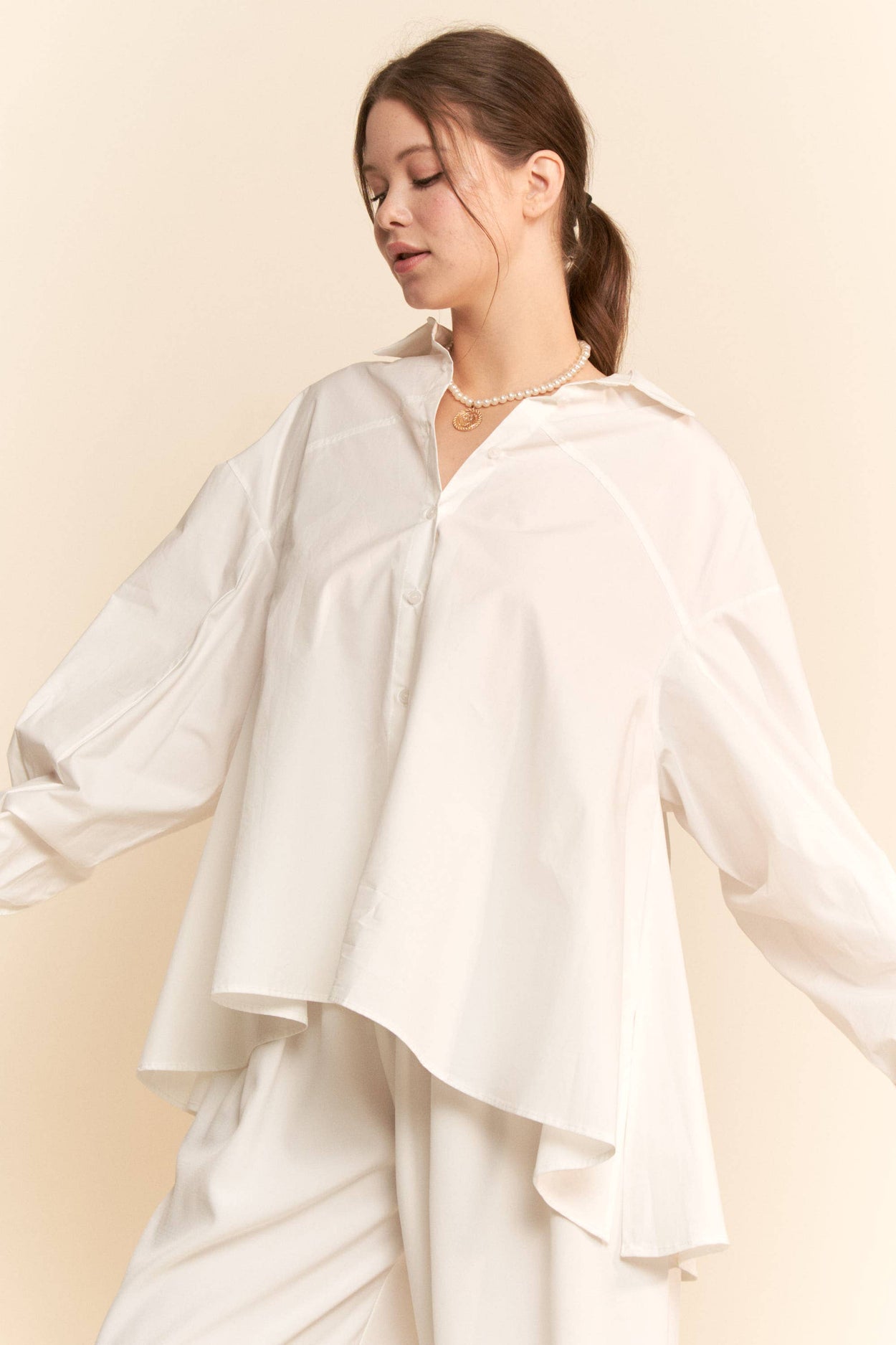 Plus Cream Blouse Long Sleeve Shirt