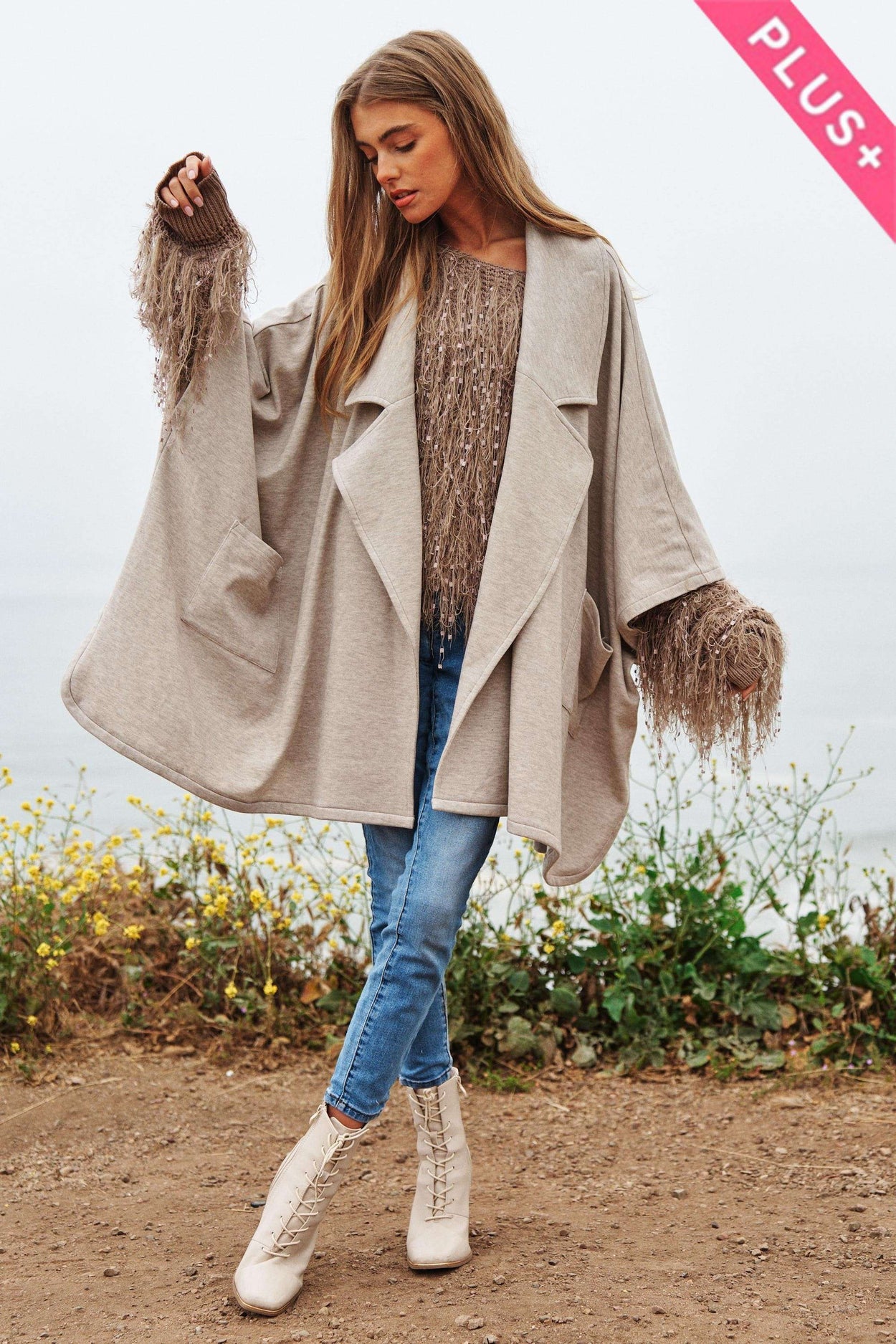 Plus Beige Heavy Knit Jacket