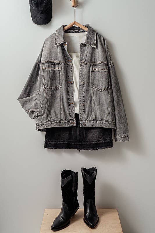 Black Denim Button Up Jacket