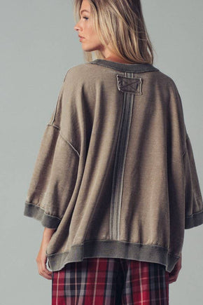 Olive Oversized Seam Detail Pullover Top