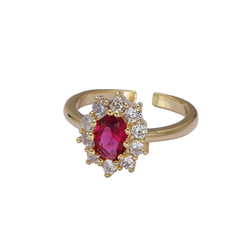 Fuchsia Crystal Stone Adjustable Gold Ring