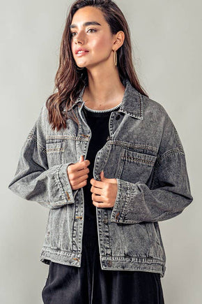 Black Denim Button Up Jacket