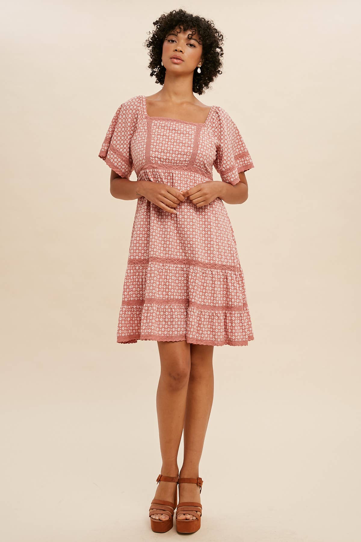 Saffron Floral Square Neck Mini Dress