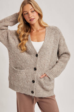 Latte Button Down Knit Sweater Cardigan