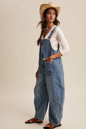 Western Wide-Leg Denim Overalls