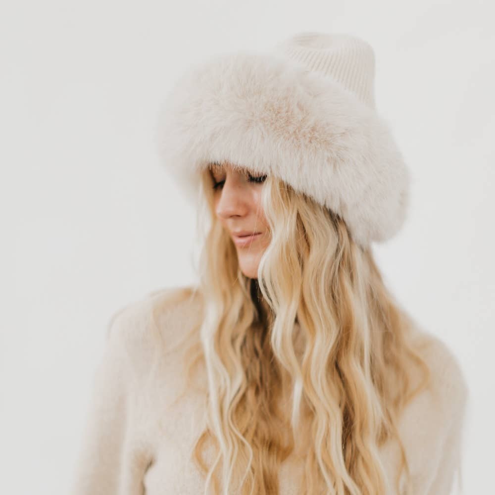 Cream Faux Fur Beanie