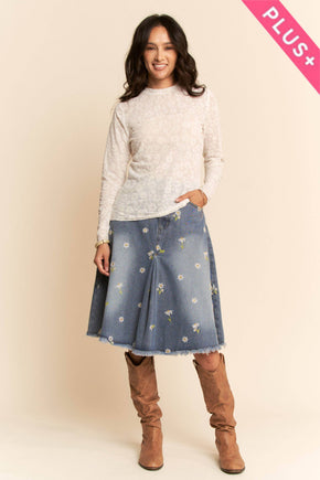 Plus Lavender Long Sleeve Floral Mesh Top