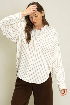 Brown Sophisticated Stripe Blouse