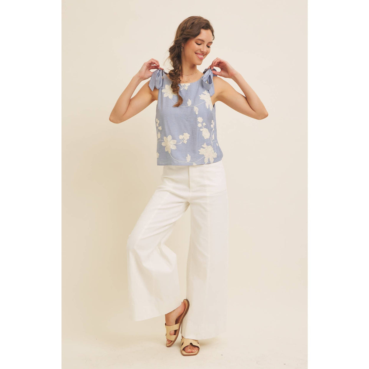 Dusty Blue Blouse Top With Bow Straps