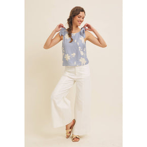 Dusty Blue Blouse Top With Bow Straps