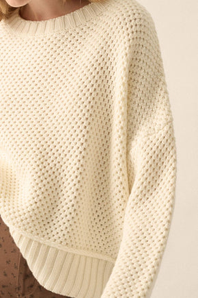 Cream Crochet-Knit Sweater