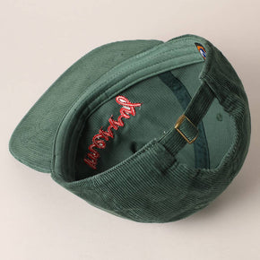 "Merry" Embroidered Green Corduroy Cap