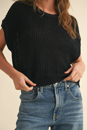 Black Dolman Sleeve Knitted Top