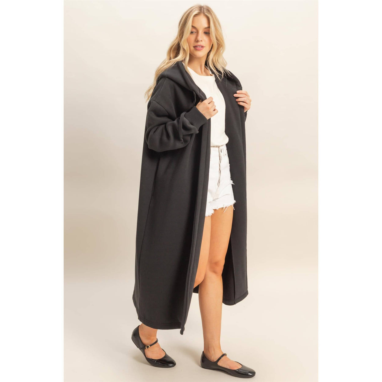 Grey Fleece French Terry Hood Coat