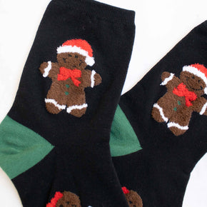 Black & Green Big Holiday Gingerbread Casual Socks