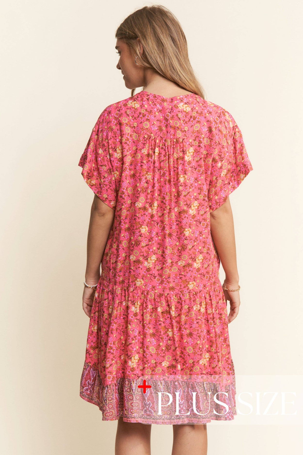 Floral Multi Print Tiered Tunic V Neck Dress