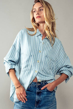 Casual Striped Button Down Collar Shirt