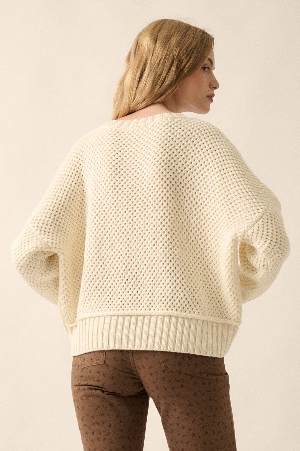 Cream Crochet-Knit Sweater