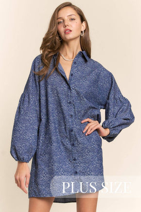 Plus Long Sleeve Button Down Dress